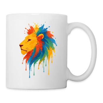 Farbenfroher Wildlöwe – Kunstfarben springen hervor - Tasse - Weiß - Rechts