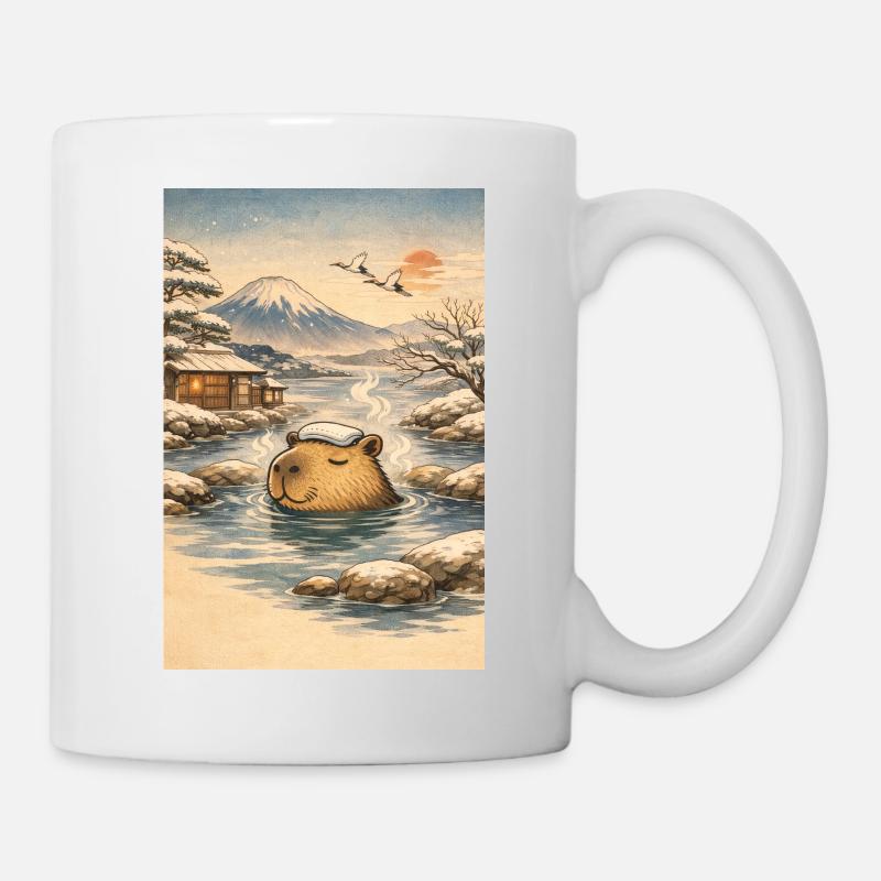 Onsen Capybara in the Winter Forest - Mug - white