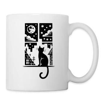 Katze am Fenster Mondnacht - Tasse - Weiß - Rechts