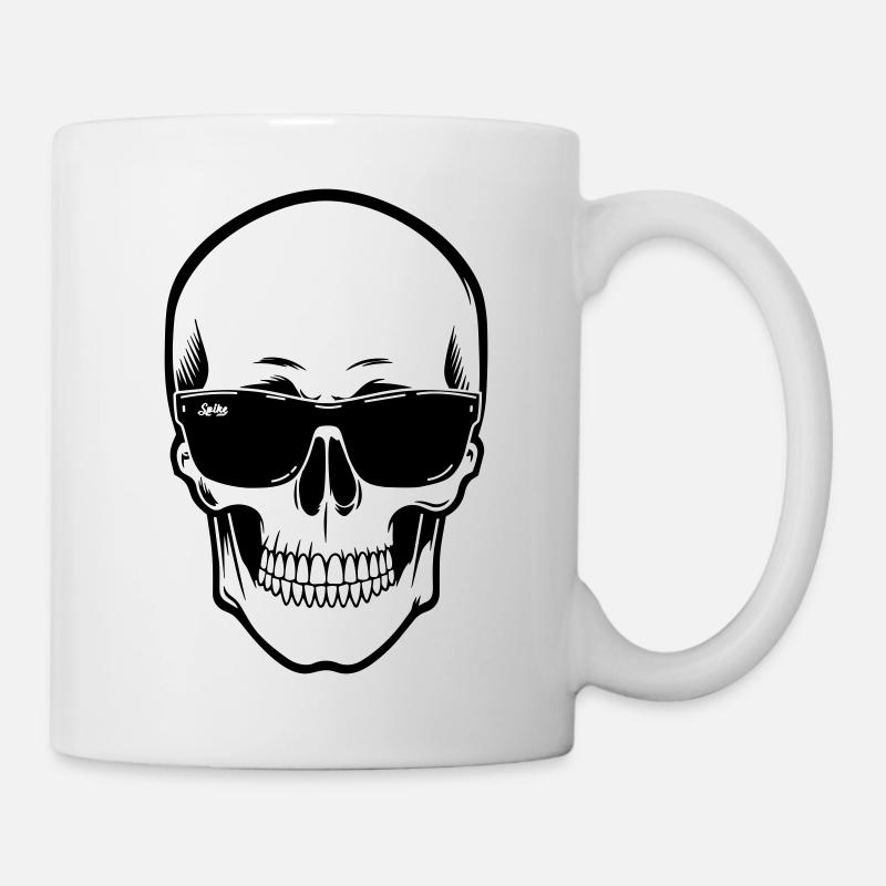 Line skull Spike black contrast with smile - Mug - white