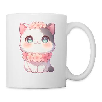 Couronne de fleurs de sakura en chat blanc de Kawaii style chibi - Mug blanc - blanc - Droite