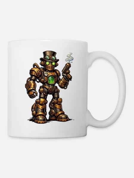 Steampunk Robo mit grünem Kern - Tasse - Weiß
