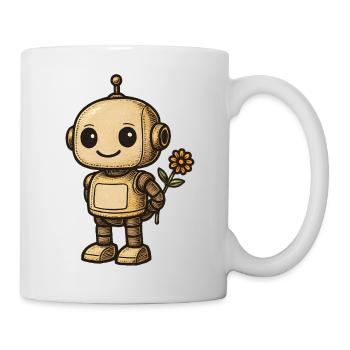 Retro-Roboter mit Blume - Tasse - Weiß - Rechts