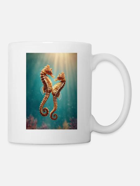 Zwillingsseepferdchen sonnenbeschienen unter Wasser - Tasse - Weiß