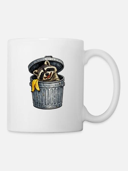 Waschbär im Mülltonne mit Banane - Tasse - Weiß