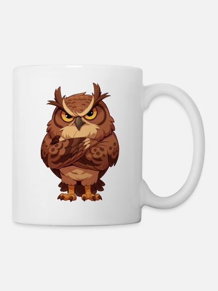 Grimmige Eule mit verschränkten Flügeln - Tasse - Weiß