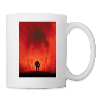 Crimson Colossus Over Ruined City - Mug - white - Right