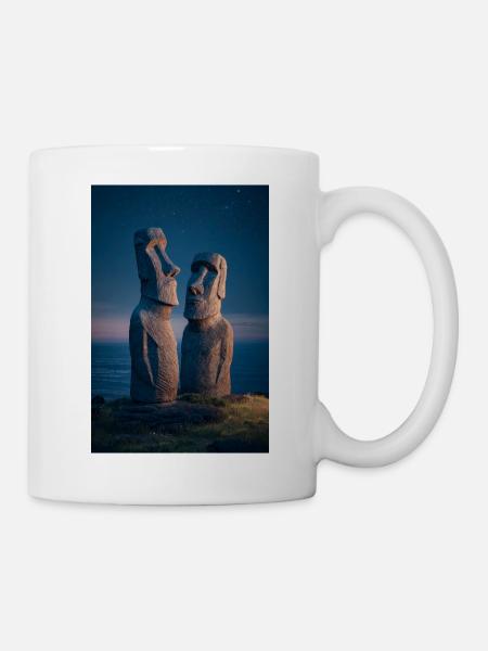 Moai Night Duo Silhouette - Tasse - Weiß