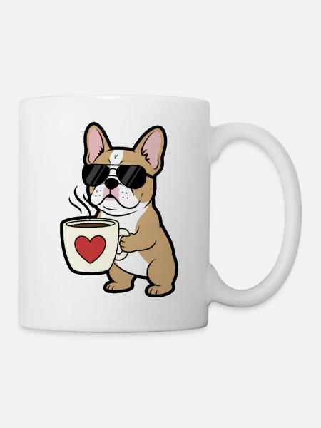 Bulldogge Hund Kaffee Comic - Tasse - Weiß