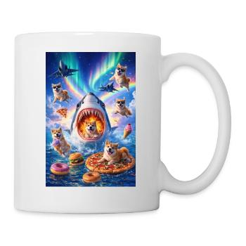 Shark with pizza & space dogs - Mug - white - Right
