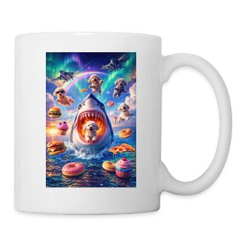 Hai mit Welpen und Donuts Fantasie-Überraschung - Tasse - Weiß - Rechts