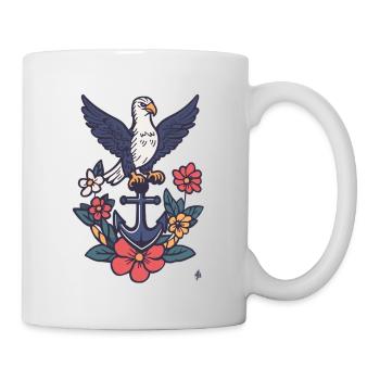 Anker mit Albatros und Blütenkranz - Tasse - Weiß - Rechts
