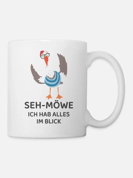 SEH-MÖWE Ich hab alles im Blick – Lustige Möwe - Tasse - Weiß