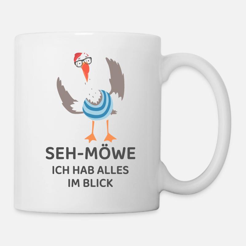SEH-MÖWE Ich hab alles im Blick – Lustige Möwe - Tasse - Weiß