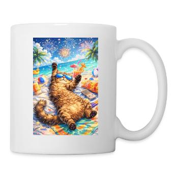 Chat tropical en fête sur plage - Mug blanc - blanc - Droite