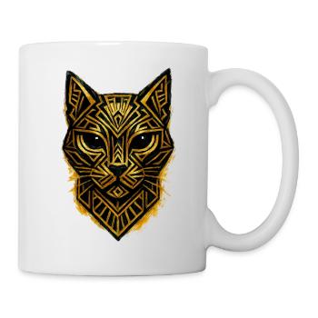 Art Deco Geometric Cat Gold Line - Mug - white - Right