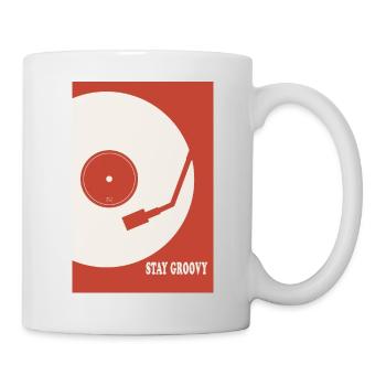 Stay Groovy – Retro Vinyl Turntable Poster in Rot - Tasse - Weiß - Rechts