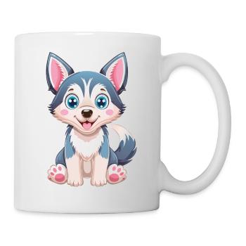 Niedlicher Husky Welpe Cartoon - Tasse - Weiß - Rechts