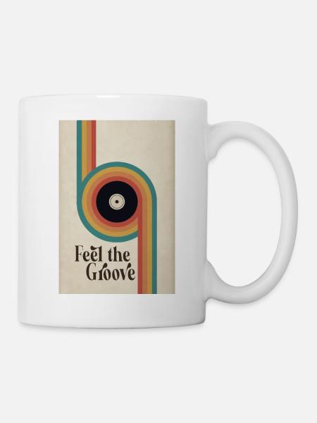 Feel the Groove Retro Vinyl Poster - Tasse - Weiß
