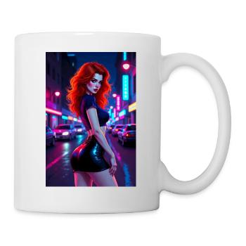 Red-haired neon city last night - Mug - white - Right