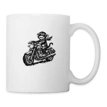 Affe auf Motorrad Skizzenstil - Tasse - Weiß - Rechts