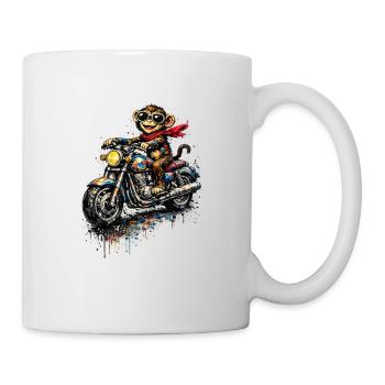 Affe auf Motorrad Farbenexplosion - Tasse - Weiß - Rechts