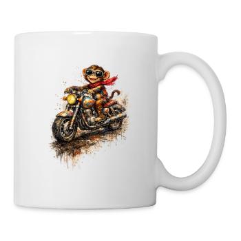 Affe auf bunter Motorradfahrt - Tasse - Weiß - Rechts