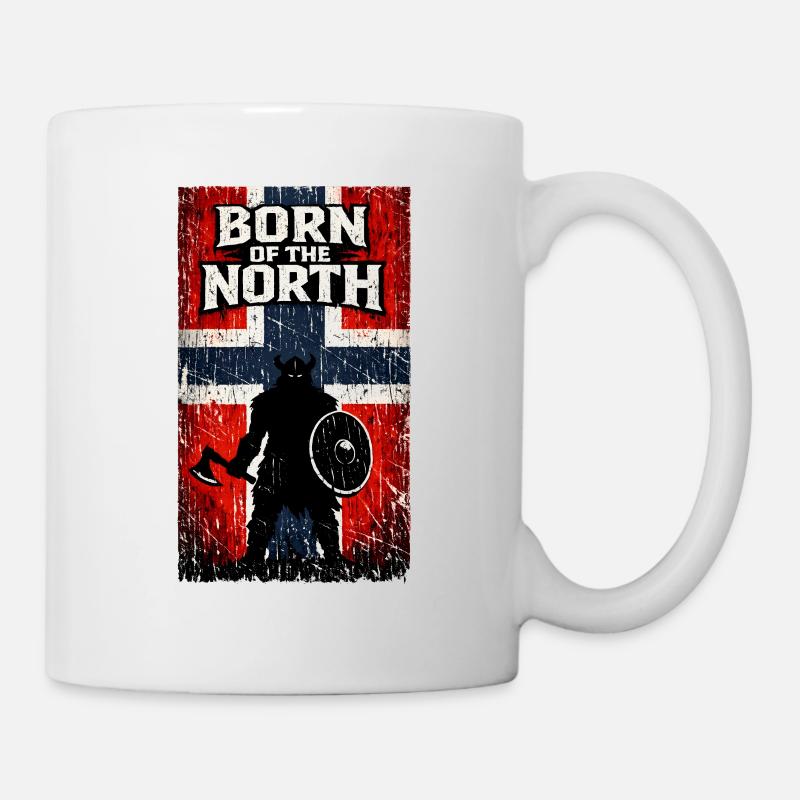 Né du Nord – Drapeau de Norvège du guerrier viking - Mug blanc - blanc