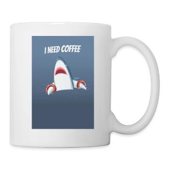 I Need Coffee Funny Shark Design - Tasse - Weiß - Rechts