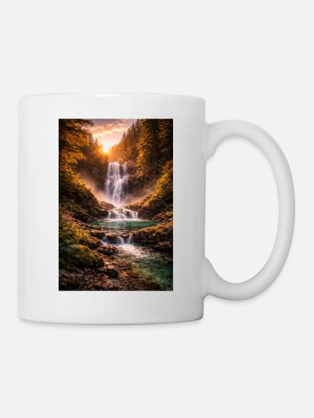 Waterfall in the evening sun - Mug - white