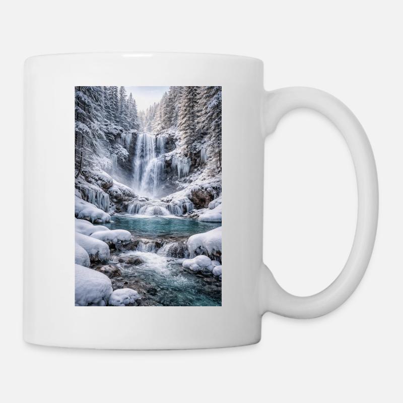 Winterwasserfall im schneebedeckten Wald - Tasse - Weiß