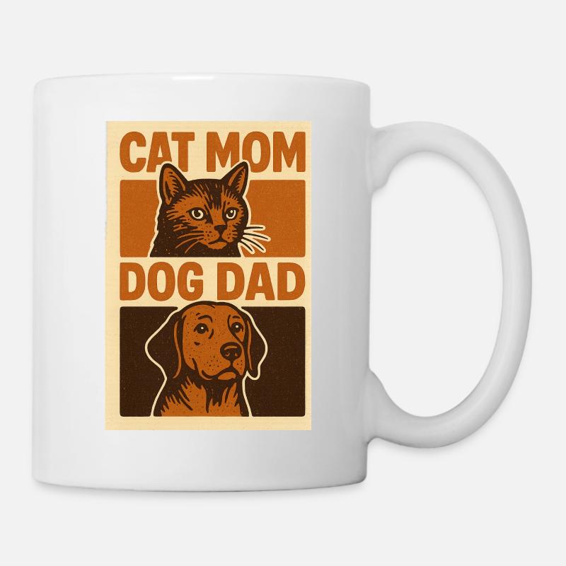 Maman de chat Papa de chien Animal de compagnie rétro vintage - Mug blanc - blanc