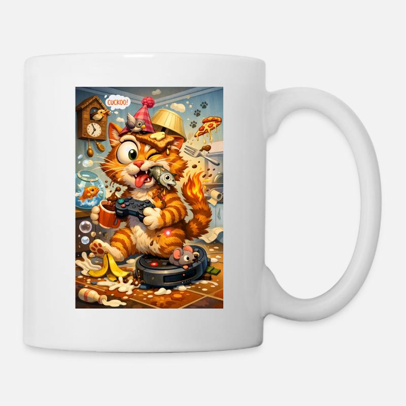 Moment de folie dans la cuisine du chat - Mug blanc - blanc