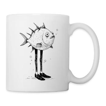 Motif cartoon Drôle de Poisson avec Pattes - Mug blanc - blanc - Droite