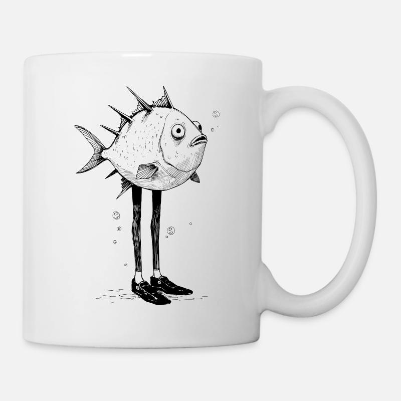 Funny Fish with Legs Cartoon Motif - Mug - white