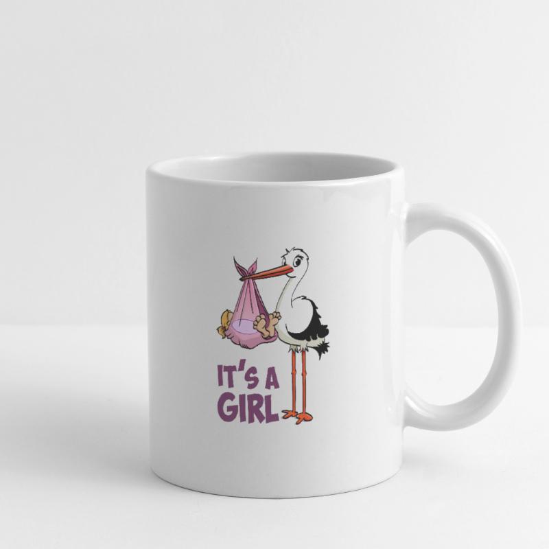 Storch mit Mädchen; "Es ist ein Mädchen" Tasse