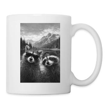 Waschbären-Duo am Bergsee Retro - Tasse - Weiß - Rechts