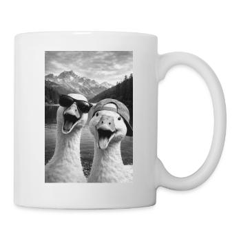 Geese with sunglasses at the mountain lake - Mug - white - Right