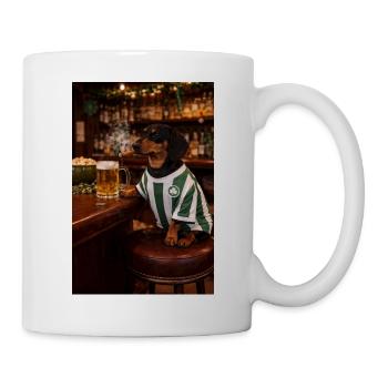 Dachshund in pub jersey with shamrock - Mug - white - Right