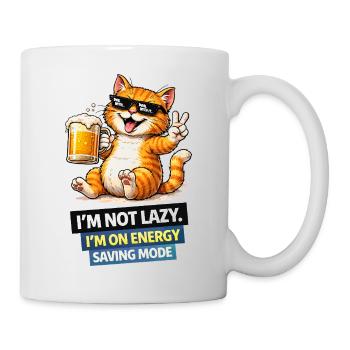 Chat économe en énergie Pas paresseux - Mug blanc - blanc - Droite