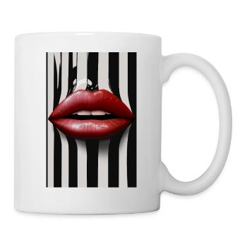 Red Lips Black White Stripe Fashion - Mug - white - Right