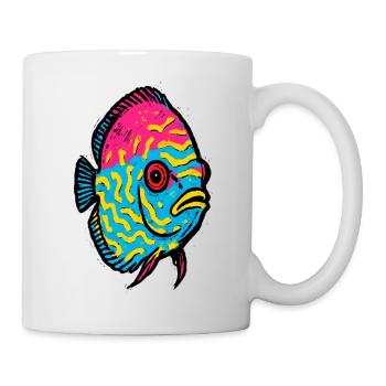 Pop Art Diskusfisch rosa und leuchtend gelb - Tasse - Weiß - Rechts