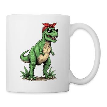 T-Rex Dinosaurier T-Shirt Retro-Look – Design Mama - Tasse - Weiß - Rechts