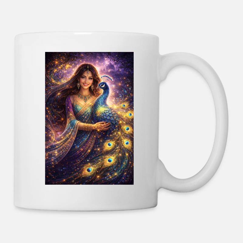 Mystische Indische Frau mit Pfau - Tasse - Weiß