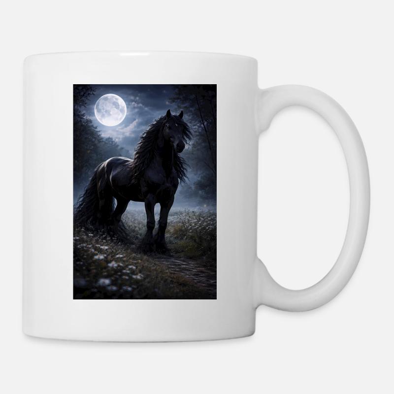Cheval de Nuit au clair de lune dans la forêt de nuages - Mug blanc - blanc