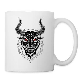 Fighting Bull Totem Horns Ornate Red Eyes - Mug - white - Right