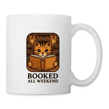 Lesekatze im Bücherregal - Tasse - Weiß - Rechts