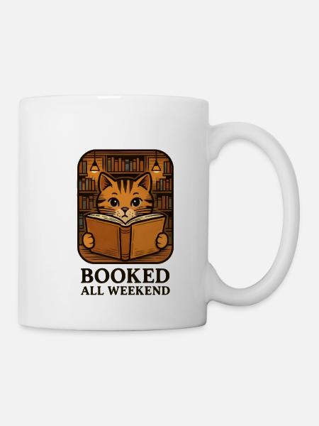 Lesekatze im Bücherregal - Tasse - Weiß