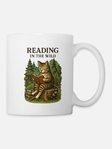 Lesen im Wildwald Katze - Tasse - Weiß