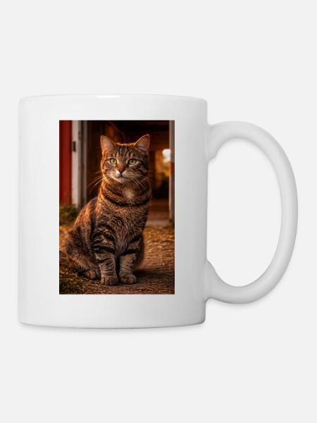 Katze bei Sonnenuntergang - Tasse - Weiß